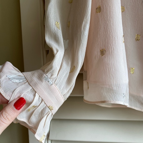 Rebecca Taylor 100% silk pink and metallic dot bohemian peasant blouse | 0 - Picture 4 of 8